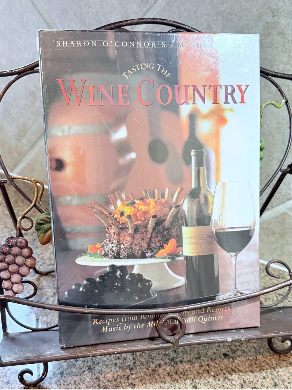 Gourmet Wine Lover’s Gift Set: Vintage Metal Cookbook Stand & NWT Cookbook